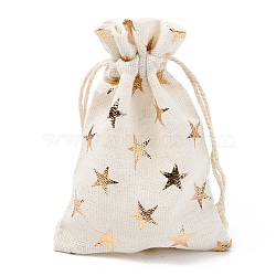 Christmas Theme Cotton Fabric Cloth Bag, Drawstring Bags, for Christmas Party Snack Gift Ornaments, Star Pattern, 14x10cm(ABAG-H104-B01)