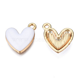 Eco-Friendly Zinc Alloy Pendants, with Enamel, Cadmium Free & Nickel Free & Lead Free, Heart, Light Gold, White, 16x15x3mm, Hole: 1.6mm(X-FIND-N048-030D-NR)