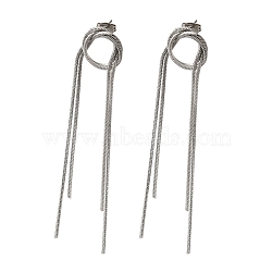 Titanium Steel Stud Earrings for Women, knot Chain Charm, Stainless Steel Color, 80~85x15~17mm(EJEW-C110-08P)