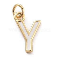 Rack Plating Brass Pendants, with Enamel and Jump Ring, Cadmium Free & Lead Free, Long-Lasting Plated, Real 18K Gold Plated, Letter, Letter Y, 12x7.5x1mm, Hole: 2.5mm(KK-C065-05Y-G)