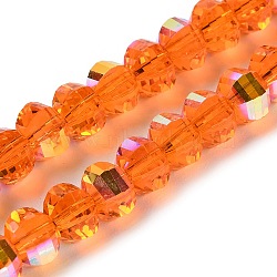 Transparent Electroplate Glass Beads Strands, AB Color Plated, Faceted, Rondelle, Dark Orange, 7.8x5.8~6.3mm, Hole: 1.5mm, about 80pcs/strand, 18.31''~19.88''(46.5~50.5cm)(GLAA-Q099-C01-02-1)