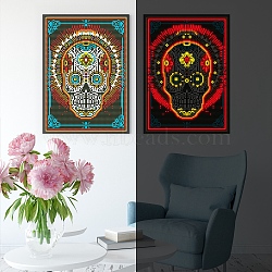 DIY Luminous Diamond Painting Kits, including Cloth, Resin Rhinestones, Diamond Sticky Pen, Tray Plate and Glue Clay, Skull, Cloth: 400x300mm(PW-WG53611-08)