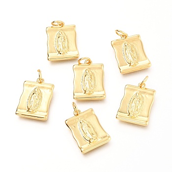 Brass Pendants, Rectangle with Woman, Real 18K Gold Plated, 18x13x1.8mm, Hole: 3.4mm