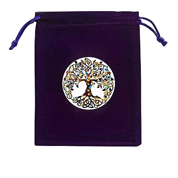 Velvet Jewelry Storage Drawstring Pouches, Rectangle Jewelry Bags, for Witchcraft Articles Storage, Tree of Life, 15x12cm
