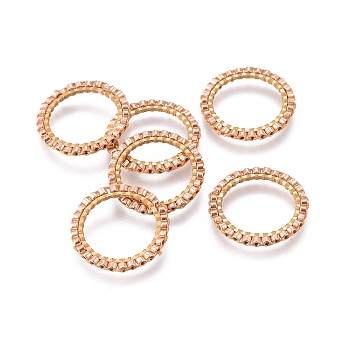 MIYUKI & TOHO Handmade Japanese Seed Beads, with Golden Plated 304 Stainless Steel Link Rings, Loom Pattern, Ring/Circle, Bisque, 18~19x1.7mm, Inner Diameter: 14mm