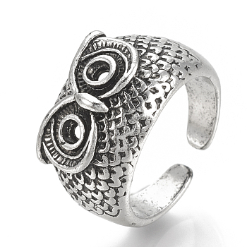 Alloy Cuff Finger Rings, Wide Band Rings, Owl, Antique Silver, US Size 9 3/4(19.5mm)