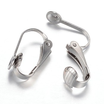 304 Stainless Steel Clip-on Earring Findings, Stainless Steel Color, 16x10x7.3mm