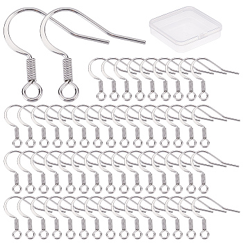100Pairs Brass Earring Hooks, with Horizontal Loop, Ear Wire, Long-Lasting Plated, Real Platinum Plated, 16.7mm, Hole: 2.2mm, 22 Gauge, Pin: 0.6mm
