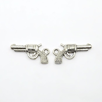 Zinc Alloy Gun Necklace Pendant, Lead Free and Cadmium Free, Revolver Pistol Charm, Antique Silver, about 22mm long, 12mm wide, 3mm thick, hole: 2mm