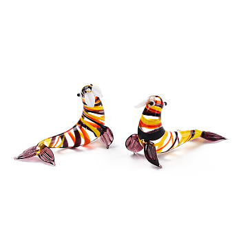 Handmade Lampwork Home Decorations, 3D Sea Lion Ornaments for Gift, Purple, 59~60x24.5~27x36~37.5mm