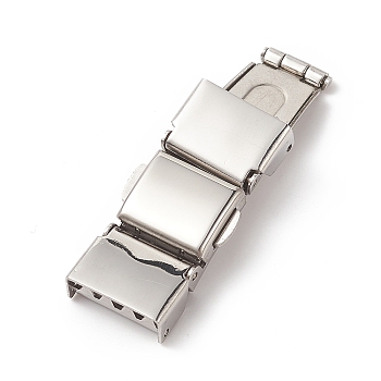 Rectangle 201 Stainless Steel Watch Band Clasps, Stainless Steel Color, 42x15x6mm, Hole: 2x12mm
