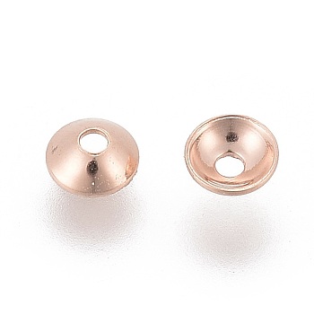 201 Stainless Steel Bead Caps, Round, Rose Gold, 3x1mm, Hole: 0.5mm