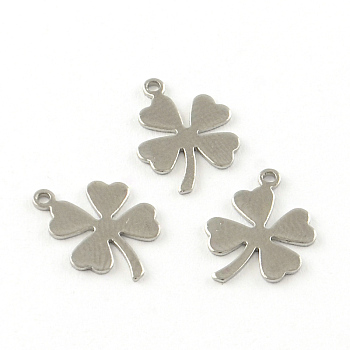 Clover Smooth Surface 201 Stainless Steel Stamping Blank Tag Charms, Stainless Steel Color, 13x9.5x0.6mm, Hole: 1mm