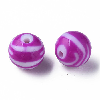 Opaque Striped Acrylic Beads, Round, Medium Orchid, 19mm, Hole: 3mm, about 112pcs/500g