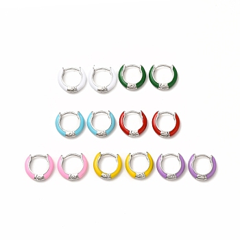 Enamel Hoop Earrings, Stainless Steel Color 316 Surgical Stainless Steel Jewelry for Women, Mixed Color, 13x14x3mm, Pin: 1mm