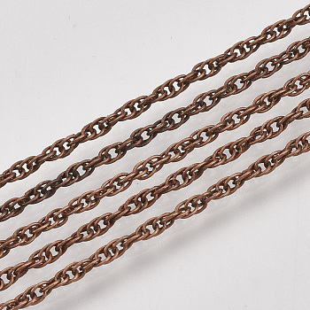 Soldered Brass Covered Iron Rope Chains, with Spool, Red Copper, 3x2.5x0.3mm, about 328.08 Feet(100m)/roll