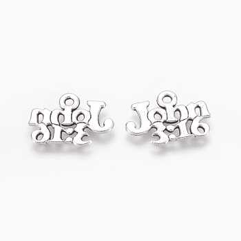 Tibetan Style Alloy Pendants, Christian Charms, John 3:16, Lead Free and Cadmium Free, Antique Silver, 18.5x13x1mm, Hole: 2mm