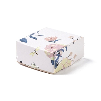 Square Paper Gift Boxes, Folding Box for Gift Wrapping, Floral Pattern, 5.6x5.6x2.55cm