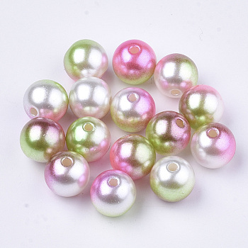 Rainbow ABS Plastic Imitation Pearl Beads, Gradient Mermaid Pearl Beads, Round, Dark Sea Green, 11.5~12x11~11.5mm, Hole: 2mm, about 560pcs/500g