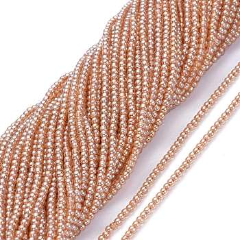 Electroplate Glass Beads Strands, Pearl Luster Plated, Round, Sandy Brown, 2.5mm, Hole: 0.7mm, about 177pcs/Strand, 14.09 inch(35.8cm)