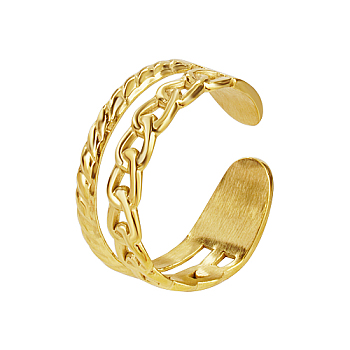 Stainless Steel Hollow Chain Cuff Rings, Real 18K Gold Plated, Inner Diameter: 20mm