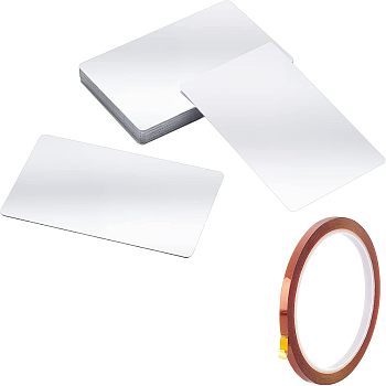 Nbeads Aluminum Blank Thermal Transfer Business Cards, with Rectangle Plastic Box and PP Insulation Heat-resistant Tape, White, 86x54x0.1mm, 50pcs/box