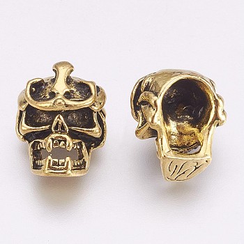 Tibetan Style Alloy Beads, Skull, Antique Golden, 16x13x10mm, Hole: 2.5mm