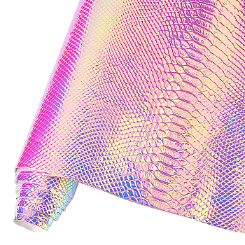Iridescent PU Leather Fabric, Crocodile Pattern, for Purse, Suitcase, Sewing Craft, Colorful, 1350x300x0.5mm