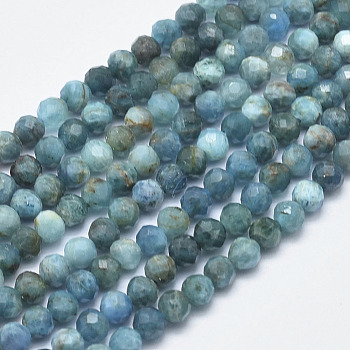 Natural Apatite Beads Strands, Faceted, Round, 5mm, Hole: 1mm, about 80pcs/strand, 15.3 inch(39cm)