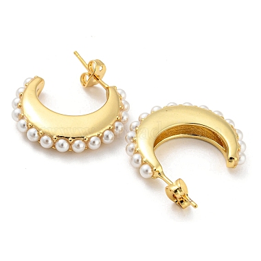 Boucles d'oreilles en laiton avec croissant de lune et perles en plastique(EJEW-Q785-21G)-2