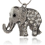 Tibetan Style Alloy Rhinestone Big Pendants, Cadmium Free & Lead Free, Elephant, Antique Silver, Crystal, 43x51x5.5mm, Hole: 3.5mm(ALRI-L048-01AS)