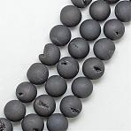Electroplated Natural Druzy Geode Agate Beads Strands, Dyed, Frosted, Round, Gray Plated, 18~18.5mm, Hole: 2mm, about 22pcs/strand, 16.3 inch(G-S238-18mm-05)