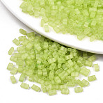 FGB 2-Hole Baking Paint Glass Seed Beads, Transparent Frosted  Colours Rainbow, Rectangle, Green Yellow, 4.5~5.5x2x2~2.5mm, Hole: 0.5~0.8mm, about 250pcs/10g(X-SEED-S031-M-SH1204FR)