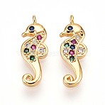 Brass Micro Pave Cubic Zirconia Pendants, Sea Horse Charms, Real 18K Gold Plated, 15.5x5.5x2mm, Hole: 1mm(X1-KK-N261-16G)