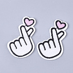 Computerized Embroidery Cloth Iron On Patches, Costume Accessories, Appliques, Gesture, White, 53x53x1.5mm(FIND-T030-154)
