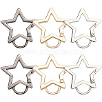 6Pcs 3 Colors Zinc Alloy Spring Gate Rings, Star, Mixed Color, 45x41x4mm, Hole: 10x12.5mm, 2pcs/color(FIND-SP0003-81B)