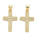 Brass Micro Pave Cubic Zirconia Pendants, Cross Charms, Real 16K Gold Plated, 24x15x2mm, Hole: 4x3.5mm(KK-A282-02A-G)