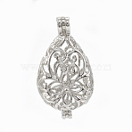 Brass Cage Pendant, Hollow, teardrop, Platinum, 30x16x8mm, Hole: 3x2mm, Inner Measure: 19x14mm(KK-T029-152P)