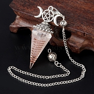 Natural Red Agate  Chip & Resin Orgonite Dowsing Pendulum Big Pendants, with Platinum Plated Metal Triple Moon Pentagram, Hexagonal Cone Charm Charm, 300mm(PW-WG36861-02)