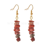 Natural Red Jasper Chip Beaded Dangle Earrings, Gemstone Drop Earrings for Women, Brass Jewelry, Golden, 50~54x7~11.5x5~8mm, Pin: 0.7mm(EJEW-JE04788-02)