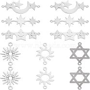 SUPERFINDINGS 12Pcs 6 Style 304 Stainless Steel Link Connectors, Laser Cut, Star & Hexagram & Sun, Stainless Steel Color, 2pcs/style(STAS-FH0001-46)