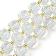 Natural Quartz Crystal Beads Strands, Rock Crystal Beads, Rock Crystal Beads, with Seed Beads, Faceted Cube, 8~9x8~9x8~9mm, Hole: 0.9~1mm, about 35~39pcs/strand, 14.80''~15.16''(37.6~38.5cm)(G-Q010-A27-01)
