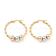 Vacuum Plating 201 Stainless Steel Beaded Hoop Earrings with 316 Stainless Steel Pins for Women, Mixed Color, 35x2.5mm, Pin: 0.6mm(EJEW-F285-35)