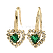 Heart Brass Dangle Earrings, with Glass and Cubic Zirconia, Real 18K Gold Plated, 23.5x11.5mm(EJEW-L269-054G)