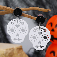 Gothic Skull Acrylic Stud Earrings for Halloween, White(MR5518-1)