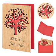 CRASPIRE Rectangle with Pattern Wooden Greeting Cards, with Red Paper InsidePage, with Rectangle Blank Paper Envelopes, Tree Pattern, Wooden Greeting Card: 1pc, Envelopes: 1pc(DIY-CP0006-75J)