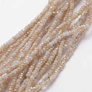 Electroplate Opaque Glass Beads Strands, Half Rainbow Plated, Faceted, Rondelle, Tan, 2.5x1.5mm, Hole: 0.5mm, about 197~201pcs/strand, 12.9 inch(33cm)(X-EGLA-J144-HR-B06)