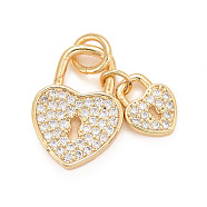 Eco-Friendly Brass Micro Pave Cubic Zirconia Pendants, with Jump Ring, Long-Lasting Plated, Lead Free & Cadmium Free, Heart, Real 24K Gold Plated, 14x10x2mm, Jump Ring: 5x1mm, 3mm inner diameter(KK-M225-17G)