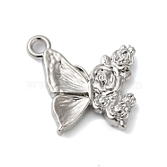 Plating Alloy Pendants, Cadmium Free & Lead Free, Butterfly with Rose, Platinum, 17x18x3mm, Hole: 1.8mm(PALLOY-S186-04P)