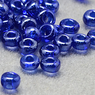 12/0 Grade A Round Glass Seed Beads, Transparent Colours Lustered, Royal Blue, 12/0, 2x1.5mm, Hole: 0.3mm(SEED-Q011-F514)
